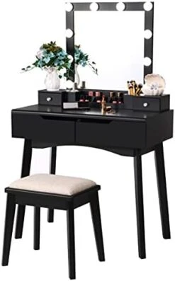 Anity Set With Lighted Mirror, Makeup Vanity With 10 LED Bulbs, Vanity Desk Makeup Desk With 4 Drawers 2 DIY Dividers Removable Makeup Organizer & Cushioned Stool, White Vanity Table FST10W -Best Furniture Store 41rLnBGajzS. AC