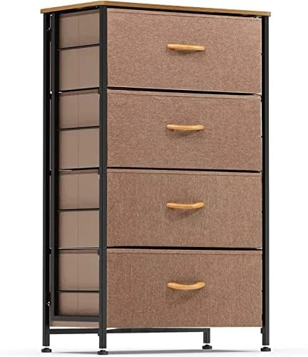 Fabric Dresser For Bedroom, Vertical Dresser Storage Tower, Steel Frame, Wood Top, Easy Pull Textured Fabric Bins, Organizer Unit For Bedroom, Hallway, Entryway, Closets, 4 Drawers, Coffee 11 Fabric Dresser For Bedroom, Vertical Dresser Storage Tower, Steel Frame, Wood Top, Easy Pull Textured Fabric Bins, Organizer Unit For Bedroom, Hallway, Entryway, Closets, 4 Drawers, Coffee - Image 11
