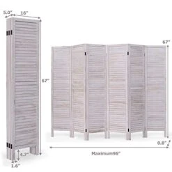 DORTALA 6-Panel Room Divider, 5.5Ft Tall Freestanding Wood Folding Screen For More Privacy Space, Louver Appearance, Ideal Solution For Partition Space And Enhance Your Decor, White