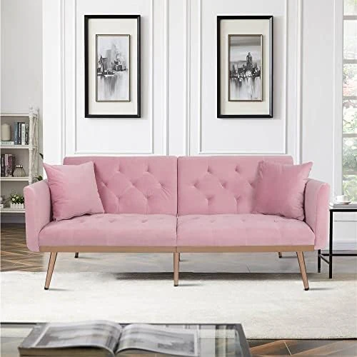 QHITTY Velvet Couch, Accent Sofa Couch Sleeper Loveseat Sofa Bed With Rose Gold Metal Feet And 2 Pillows For Living Room, Office (Black) 13 QHITTY Velvet Couch, Accent Sofa Couch Sleeper Loveseat Sofa Bed With Rose Gold Metal Feet And 2 Pillows For Living Room, Office (Black) - Image 13