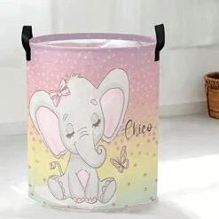 Personalized Custom Baby Elephant Blue Stars Collapsible Large Sized Clothes Hamper With Knitting Handles For Baby Girls Boys Kids Nursery Clothes Things -Best Furniture Store 41rlixJ2osL. AC