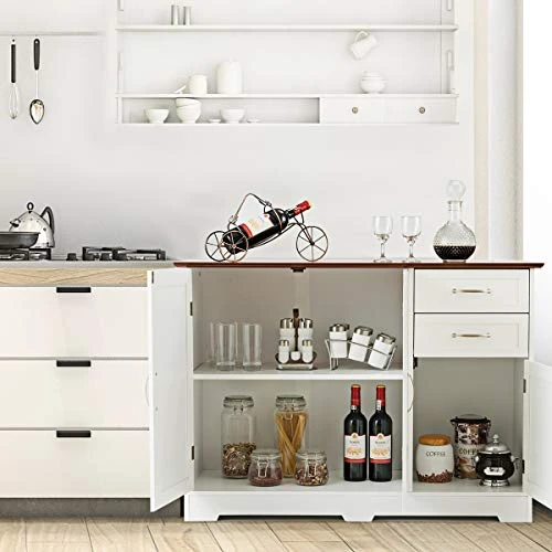 Giantex Buffet Sideboard Storage Credenza Cabinet Console Table Kitchen Dining Room Furniture Organizer, Entryway Cupboard With 2-Door Cabinet And 2 Drawers (White & Vermilion) 3 Giantex Buffet Sideboard Storage Credenza Cabinet Console Table Kitchen Dining Room Furniture Organizer, Entryway Cupboard With 2-Door Cabinet And 2 Drawers (White & Vermilion) - Image 3