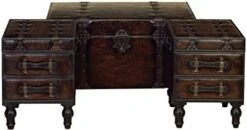 Deco 79 Wood Vintage Faux Leather Cabinet With Leather Buckle Straps And Stud Details, 32" X 17" X 31", Dark Brown -Best Furniture Store 41rsLftw5aL. AC