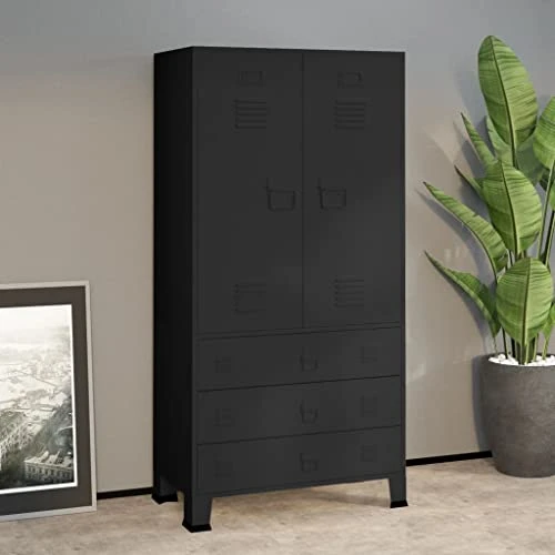 Industrial Wardrobe Black 35.4"x19.7"x70.9" Metal 55kg/121ib Armoires & Wardrobes 1 Industrial Wardrobe Black 35.4"x19.7"x70.9" Metal 55kg/121ib Armoires & Wardrobes