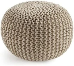 Pouf Ottoman - Hand Knitted Macrame Ottoman Pouf, Large Pouf Ottoman Foot Rest For Couch, 100% Cotton Cord, Poufs For Living Room, Floor Pouf Ottoman - 20 Diameter X 14 Height - Pure Natural -Best Furniture Store 41s6k0WQq2L. AC