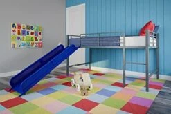 Junior Twin Metal Loft Bed With Slide, Multifunctional Design, White With White Slide -Best Furniture Store 41sBAdbAgVL. AC