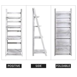ECOMEX 4-Tier Ladder Shelf, Ladder Bookshelf Foldable Ladder Shelves, Rustic Wood Ladder Shelf Storage Rack Bookcase, Plant Display Shelf For Room Office Bedroom, White -Best Furniture Store 41sECG4BB8L 1