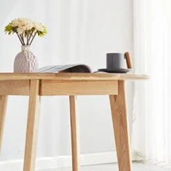 MU RONG Small Solid Wood Round Dining Table, Luxury Heavy Duty Mid Century Vintage Oak Natural Dinning Table For 2-4 People In Kitchen Dinning Room 31.5in Diameter Modular -Best Furniture Store 41sHZ4bSLAL