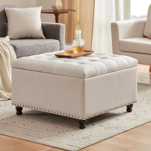 Tbfit Large Square Storage Ottoman Bench, Tufted Upholstered Coffee Table Ottoman With Storage, Oversized Storage Ottomans Toy Box Footrest For Living Room, Cream Beige 1 Tbfit Large Square Storage Ottoman Bench, Tufted Upholstered Coffee Table Ottoman With Storage, Oversized Storage Ottomans Toy Box Footrest For Living Room, Cream Beige