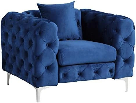 Morden Fort Modern Contemporary Accent Chair With Deep Button Tufting Dutch Velvet, Solid Wood Frame And Iron Legs-Silver Grey 15 Morden Fort Modern Contemporary Accent Chair With Deep Button Tufting Dutch Velvet, Solid Wood Frame And Iron Legs-Silver Grey - Image 15