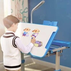 Children Study Desk, Kid Desk, Boy And Girl Homework Desk And Chair Set (Desk + Stool + Reading Rack + Led Light) -Best Furniture Store 41sZF3vYE5L