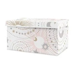 Sweet Jojo Designs Blush Pink, Gold And Grey Star And Moon Girl Baby Nursery Or Kids Room Small Fabric Toy Bin Storage Box Chest For Celestial Collection