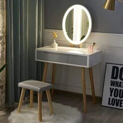 Anity Table Set With Adjustable Brightness Mirror And Cushioned Stool, Dressing Table Vanity Makeup Table With Free Make-up Organizer -Best Furniture Store 41scsXURNTL. AC