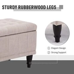 HOMCOM Large 42" Tufted Linen Fabric Ottoman Storage Bench With Soft Close Lid For Living Room, Entryway, Or Bedroom - Beige -Best Furniture Store 41sf99sRVuL