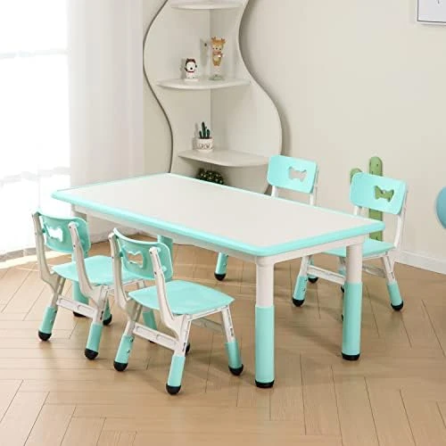 Easy To Assemble Wooden Kids Table And Chair Set, Toddler Table And Chair Set With 7-Speed Height Adjustable For Ages 2-12, Easy To Wipe Graffiti Desktop 8 Easy To Assemble Wooden Kids Table And Chair Set, Toddler Table And Chair Set With 7-Speed Height Adjustable For Ages 2-12, Easy To Wipe Graffiti Desktop - Image 8