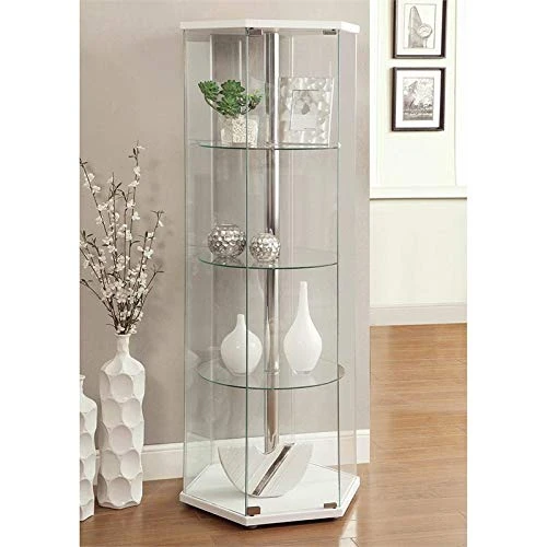 4-shelf Hexagon Shaped Curio Cabinet White And Clear 950001 2 4-shelf Hexagon Shaped Curio Cabinet White And Clear 950001 - Image 2
