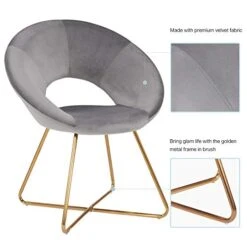 Duhome Modern Accent Velvet Chairs Dining Chairs Single Sofa Comfy Upholstered Arm Chair Living Room Furniture Mid-Century Leisure Lounge Chairs With Golden Metal Frame Legs Set Of 2 Grey -Best Furniture Store 41sisacEnHL