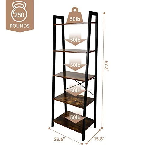 Babion 5-Tier Ladder Shelf, Bookcase Ladder Shelf, Bookshelf Wood Ladder Shelves With Metal Frame, Freestanding Storage Shelves For Home Office Garden (Vintage Color) 1 Babion 5-Tier Ladder Shelf, Bookcase Ladder Shelf, Bookshelf Wood Ladder Shelves With Metal Frame, Freestanding Storage Shelves For Home Office Garden (Vintage Color)