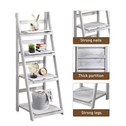NO MORE TAG Ladder Shelf, Folding 4-Tier Ladder Shelf, Wood Plant Shelf, Decorative Shelves Collapsible, Flower Display Storage Rack For Living Room, Home Office, Kitchen, Bedroom, No Assembly, White -Best Furniture Store 41st29k0fWL