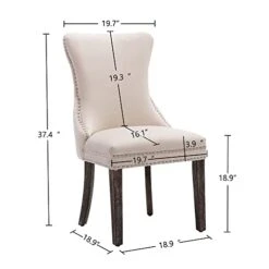 KCC Velvet Dining Chairs Set Of 4, Tufted Upholstered Wingback High-end Dining Kitchen Chair With Nailhead Solid Wood Legs, Contemporary Nikki Collection Modern Style, Beige -Best Furniture Store 41t1dcztufL
