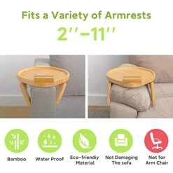 SINWANT Bamboo Sofa Tray Table Clip On Side Table Couch Arm With 360° Rotating Phone Holder, Couch Tray For Arm, Sofa Table For Eating/Drinks/Snacks/Remote/Control -Best Furniture Store 41t6bDp7c5L
