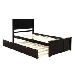 MERITLINE Wood Twin Bed With Trundle,Twin Bed Frames With Headboard, Platform Bed For Guest Room, Boys And Girls, Twin Size, Espresso 9 MERITLINE Wood Twin Bed With Trundle,Twin Bed Frames With Headboard, Platform Bed For Guest Room, Boys And Girls, Twin Size, Espresso -Best Furniture Store 41tCtCULVrL