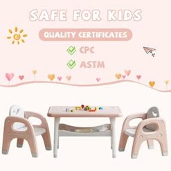 DOREROOM Kids Table And Chair Set, Plastic Children Activity Table With 2 Seats, Toddler Table And Chair Set For Reading, Drawing, Snack Time, Arts Crafts, Preschool, Gift For Boys Girls, Pink 12 DOREROOM Kids Table And Chair Set, Plastic Children Activity Table With 2 Seats, Toddler Table And Chair Set For Reading, Drawing, Snack Time, Arts Crafts, Preschool, Gift For Boys Girls, Pink -Best Furniture Store 41tFaq48U6L