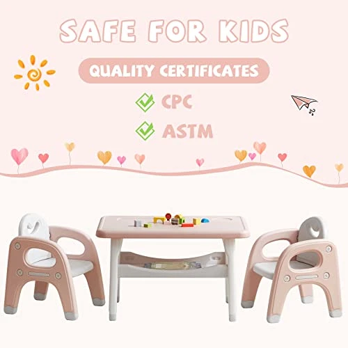 DOREROOM Kids Table And Chair Set, Plastic Children Activity Table With 2 Seats, Toddler Table And Chair Set For Reading, Drawing, Snack Time, Arts Crafts, Preschool, Gift For Boys Girls, Pink 5 DOREROOM Kids Table And Chair Set, Plastic Children Activity Table With 2 Seats, Toddler Table And Chair Set For Reading, Drawing, Snack Time, Arts Crafts, Preschool, Gift For Boys Girls, Pink - Image 5