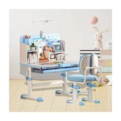 Kids Desk And Chair, Height Adjustable Children School Study Desk With 0-60° Tilt Desktop, Built-in Bookshelf, For 3-18 Year Old Kids Bedroom Furniture, Easy To Scrub Graffiti Painting Desktop ( Color