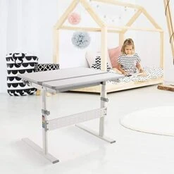 MOUNT-IT! Height Adjustable Desk For Kids [31.5" X 26"] Children's Workstation With Tilting Desktop And Drawer For Storage, Ergonomic Study Table For Writing, Drawing, Reading, Studying (Gray) -Best Furniture Store 41tcsh9NLgL