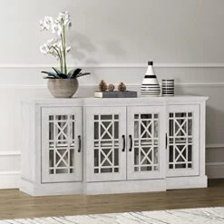 Galano Isadora Wide Accent Sideboard - Storage Cabinet With Doors And Shelves - Free Standing Sideboard - Sideboard Storage Cabinet For Living Room - Easy Assembly - Dusty Grey Oak -Best Furniture Store 41teTZusJ8L