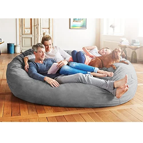 Lumaland Luxurious Giant 7ft Bean Bag Chair With Microsuede Cover - Ultra Soft, Foam Filling, Washable Jumbo Bean Bag Sofa For Kids, Teenagers, Adults - Sack Chair For Dorm, Family Room - Dark Grey 2 Lumaland Luxurious Giant 7ft Bean Bag Chair With Microsuede Cover - Ultra Soft, Foam Filling, Washable Jumbo Bean Bag Sofa For Kids, Teenagers, Adults - Sack Chair For Dorm, Family Room - Dark Grey - Image 2
