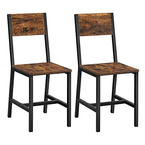 VASAGLE Dining Chair Set Of 2, Rustic Wood Chairs With Metal Steel Frame, Easy To Assemble, Stable, Comfortable Seat, Modern Farmhouse Chair For Kitchen, Bedroom, Living Room, Rustic Brown And Black 1 VASAGLE Dining Chair Set Of 2, Rustic Wood Chairs With Metal Steel Frame, Easy To Assemble, Stable, Comfortable Seat, Modern Farmhouse Chair For Kitchen, Bedroom, Living Room, Rustic Brown And Black