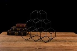 Asian Home Geometric Hexagon 6 Bottle Desktop Wine Rack Freestanding Countertop Bottle Holder For Wine Storage, Metal, Black