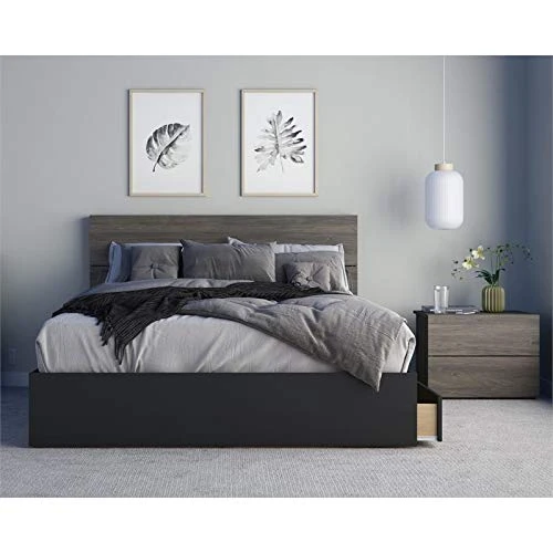 3 Piece Queen Size Bedroom Set In Bark Grey And Black 2 3 Piece Queen Size Bedroom Set In Bark Grey And Black - Image 2