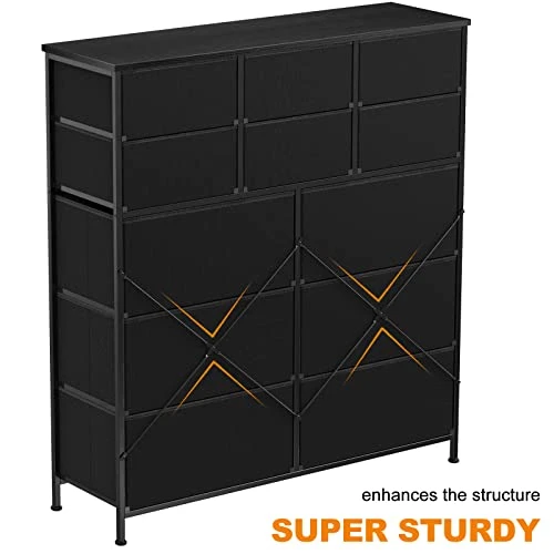 12 Drawer Dresser For Bedroom Chest Of Drawers Closets Large Capacity Organizer Tower Steel Frame Wooden Top Living Room Entryway Office (Black Grey) YLZ12B8 3 12 Drawer Dresser For Bedroom Chest Of Drawers Closets Large Capacity Organizer Tower Steel Frame Wooden Top Living Room Entryway Office (Black Grey) YLZ12B8 - Image 3