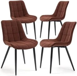 HOMHUM 4 PCS Faux Leather Dining Chairs, Mid Century Modern Leisure Upholstered Chair With Metal Legs For Kitchen Living Room Brown -Best Furniture Store 41uGY3Ll3NL. AC
