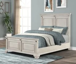 Va Wood Bedroom Set, Queen Panel Bed, Dresser, Mirror, Two Nightstands, Distressed Parchment -Best Furniture Store 41uH53RruBL