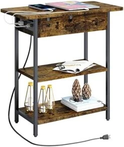 HOUIT End Table With Charging Station, Narrow Flip Top Side Table With USB Ports And Outlets, Nightstand With Storage For Small Spaces, Bedside Tables For Living Room, Bedroom -Best Furniture Store 41uI5otsZ7L. AC