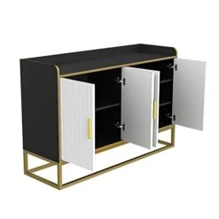 WILLIAMSPACE 46.8" Modern Sideboard Buffet Cabinet With 4 Doors & Adjustable Shelf & Gold Metal Frame, Floor Storage Cabinet, Standing Side Cabinet For Living Room, Hallway, Kitchen - Black&White&Gold -Best Furniture Store 41uItL5Pb0L
