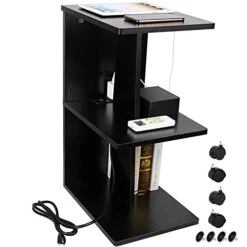 YAKANJ End Table With Charging Station,Stylish Narrow End Table With USB Ports And Outlets,Cute Rolling Nightstand Bedside Table For Any Space Couch Sofa Side Table For Living Room Bedroom-Black