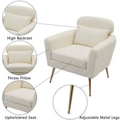 Mikibama Mid Century Modern Accent Chair Upholstered Reading Chair Armchair With Metal Legs And Throw Pillow Side Chair For Living Room Bedroom Office (Ivory,Teddy Fabric) -Best Furniture Store 41uacqTeKcL