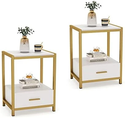 Tribesigns 25 Inch Tall Gold Nightstands With Drawers And Storage Shelf, Modern Bedside Table End Table Side Table For Bedroom, Living Room (1 Pc, Gold And White) 8 Tribesigns 25 Inch Tall Gold Nightstands With Drawers And Storage Shelf, Modern Bedside Table End Table Side Table For Bedroom, Living Room (1 Pc, Gold And White) - Image 8