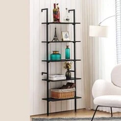 APICIZON 5 Tier Ladder Shelf, Industrial Wall Shelf With Wood Shelves And Stable Metal Frame, Open Wall Mount Bookcases, Display Shelves, Plant Flower Rack For Home Office, Balcony, Bathroom, Black -Best Furniture Store 41v0KiMfdeL. AC