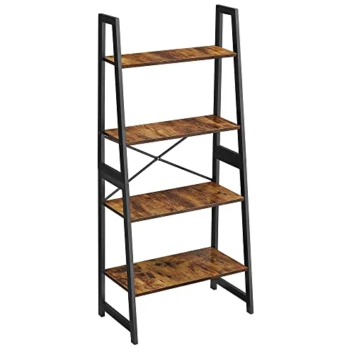 VASAGLE Ladder Shelf, Bookshelf, 4-Tier Standing Shelf For Living Room, Bedroom, Kitchen, Bamboo Frame, Easy Assembly, Industrial Style, Rustic Brown And Black UBCB020B01V1 1 VASAGLE Ladder Shelf, Bookshelf, 4-Tier Standing Shelf For Living Room, Bedroom, Kitchen, Bamboo Frame, Easy Assembly, Industrial Style, Rustic Brown And Black UBCB020B01V1