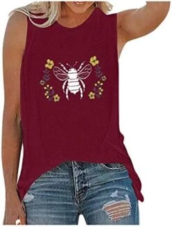 Xiart Women Tank Tops Bee Print Cute Round Neck Vest Tshirt Loose Casual Summer Camisole Tunic Tee Sleeveless Workout Blouse -Best Furniture Store 41vQklUvgkL. AC
