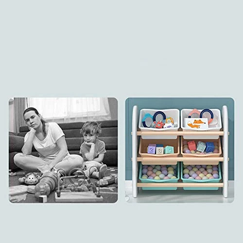 MengK Wooden Kids' Toy Storage Organizer With 6 Plastic Bins,White Color 4 MengK Wooden Kids' Toy Storage Organizer With 6 Plastic Bins,White Color - Image 4