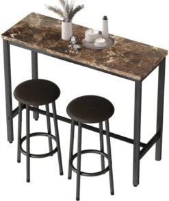 AWQM Bar Table Set With Storage Shelves, 47" White Modern Faux Marble Breakfast Table With 2 Stools, 3-Piece Dining Set For 2, Space Saving Table For Kitchen/Dinning Room/Living Room/Bedroom/Office 19 AWQM Bar Table Set With Storage Shelves, 47" White Modern Faux Marble Breakfast Table With 2 Stools, 3-Piece Dining Set For 2, Space Saving Table For Kitchen/Dinning Room/Living Room/Bedroom/Office -Best Furniture Store 41vRtJ6BL. AC