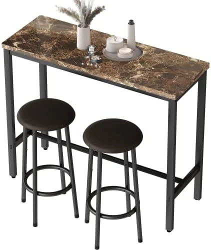 AWQM Bar Table Set With Storage Shelves, 47" White Modern Faux Marble Breakfast Table With 2 Stools, 3-Piece Dining Set For 2, Space Saving Table For Kitchen/Dinning Room/Living Room/Bedroom/Office 8 AWQM Bar Table Set With Storage Shelves, 47" White Modern Faux Marble Breakfast Table With 2 Stools, 3-Piece Dining Set For 2, Space Saving Table For Kitchen/Dinning Room/Living Room/Bedroom/Office - Image 8