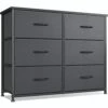 Dresser For Bedroom, 6 Drawer Storage Organizer Tall Wide Dresser For Bedroom Hallway, Sturdy Steel Frame Wood Top, Black Grey